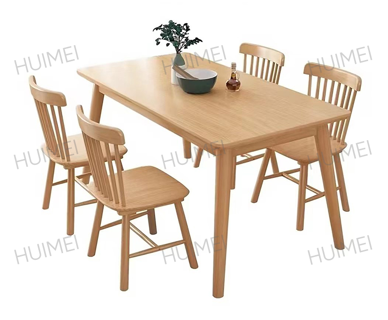 Conjunto de mesa de jantar para professores de madeira Huimei com 4 cadeiras (acabamento de grão de madeira) HMZX-015
