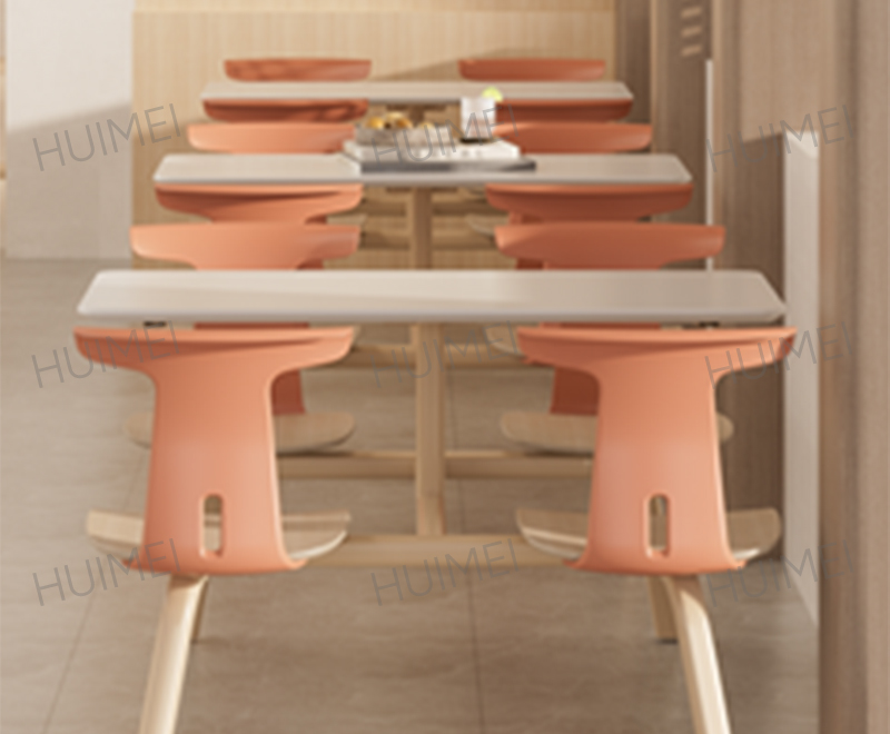 Mesa de jantar integrada para professores para 4 pessoas Huimei com assentos fixos (branco/amarelo/vermelho) HMZX-016