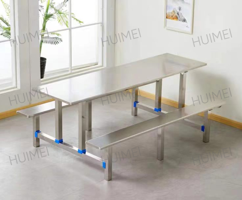 Mesa de jantar para estudantes em aço inoxidável Huimei com bancos (prata) HMZX-011