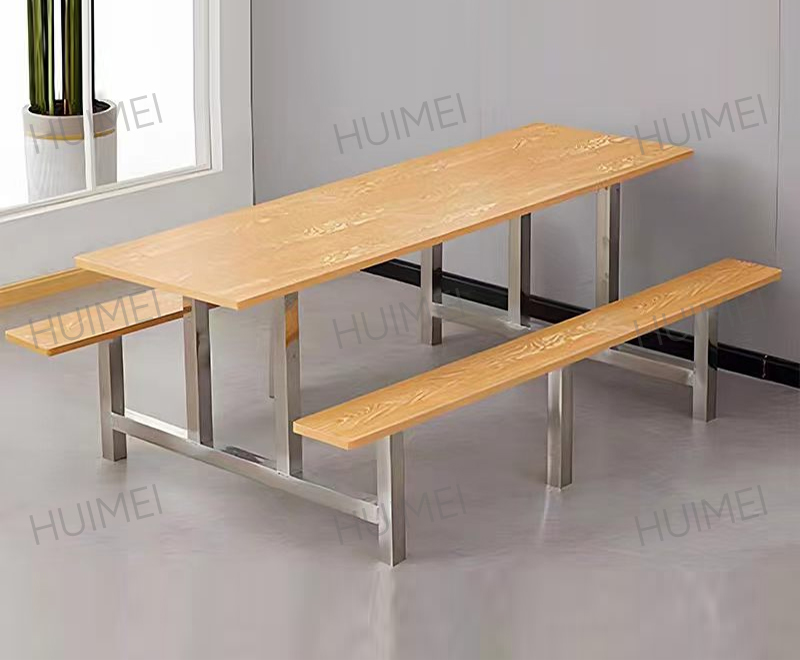 Mesa de jantar para estudantes da cafeteria da escola Huimei com bancos (acabamento de grão de madeira) HMZX-012